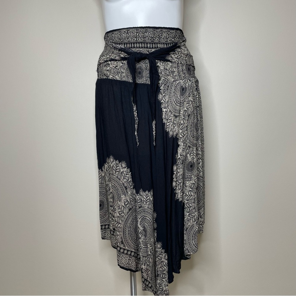Boho Asymmetrical Black and Cream Skirt/Dress with Smocked Waist/Bust
